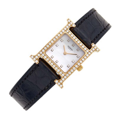 Lot 57 - Hermès Paris Gold and Diamond 'Heure H' Wristwatch, Ref. HH1.271