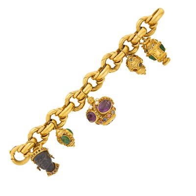 Lot 105 - Gold and Colored Stone Charm Bracelet