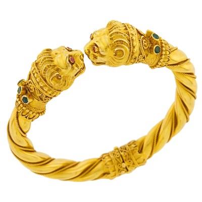 Lot 149 - Gold and Gem-Set Chimera Bangle Bracelet