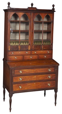 Lot 226 - Federal Mahogany and Satinwood Secretary Bookcase Cabinet