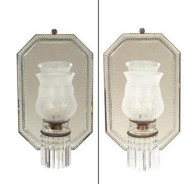 Lot 298 - Pair of Frosted Glass and Mirror Sconces 19th...