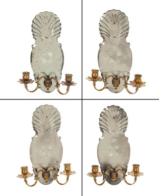 Lot 228 - Set of Four Etched Glass and Mirror Two-Light...