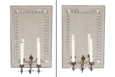 Lot 223 - Pair of Brass and Mirrored Sconces 20th...