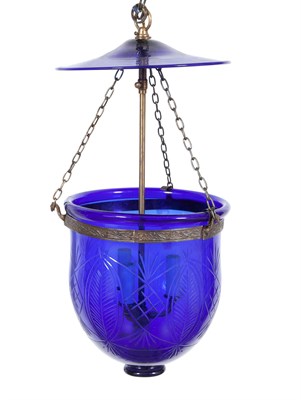 Lot 289 - Blue Glass Hanging Hall Lantern Height 20...