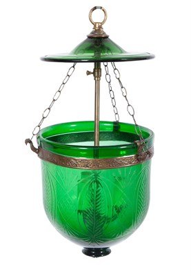 Lot 288 - Green Glass Hall Lantern Height 16 inches,...