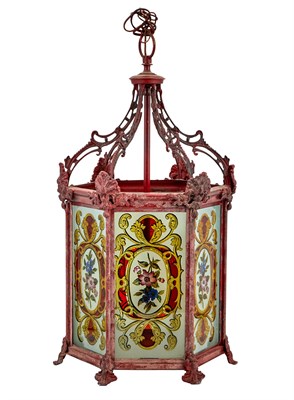 Lot 234 - Glass and Gilt-Metal Red Painted Lantern 19th...