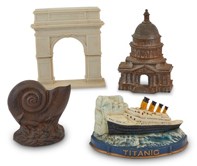 Lot 100 - Group of Three Cast Iron  Doorstops Together With a Cast Resin Model of a Triumphal Arch