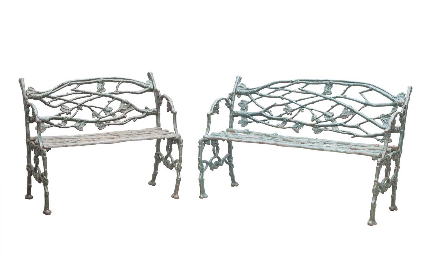 Lot 292 - Two Green Painted Cast Iron Garden Benches