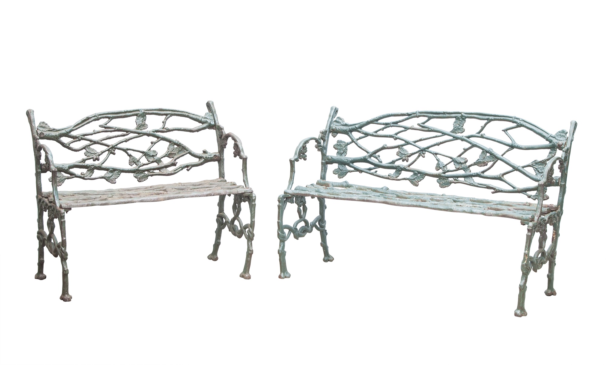 Lot 292 Two Green Painted Cast Iron Garden Benches
