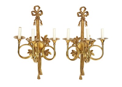 Lot 143 - Pair of Louis XVI Style Gilt-Metal Three-Light Sconces