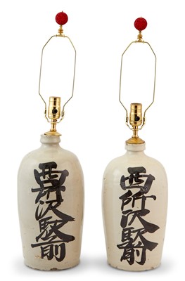 Lot 130 - A Pair of Japanese Glazed Pottery Bottles as Lamps