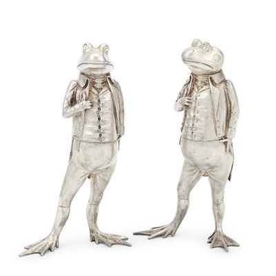 Lot 168 - Pair of Elizabeth II Novelty Sterling Silver Frog-Form Casters