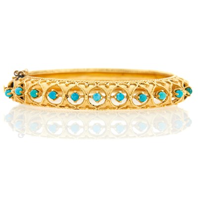 Lot 1064 - Gold and Turquoise Bangle Bracelet