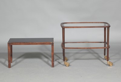Lot 5025 - Bette Midler: Walnut Stained Wood and Glass Coffee Table and a Dark Stained Wood and Glass Bar Cart