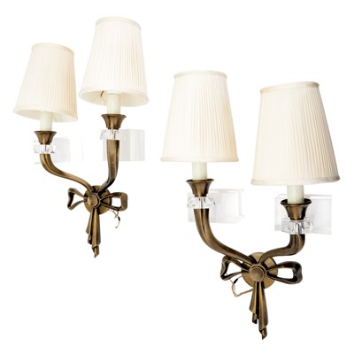 Lot 5031 - Bette Midler: Pair of Brass Ribbon-Tied Two-Light Wall Sconces