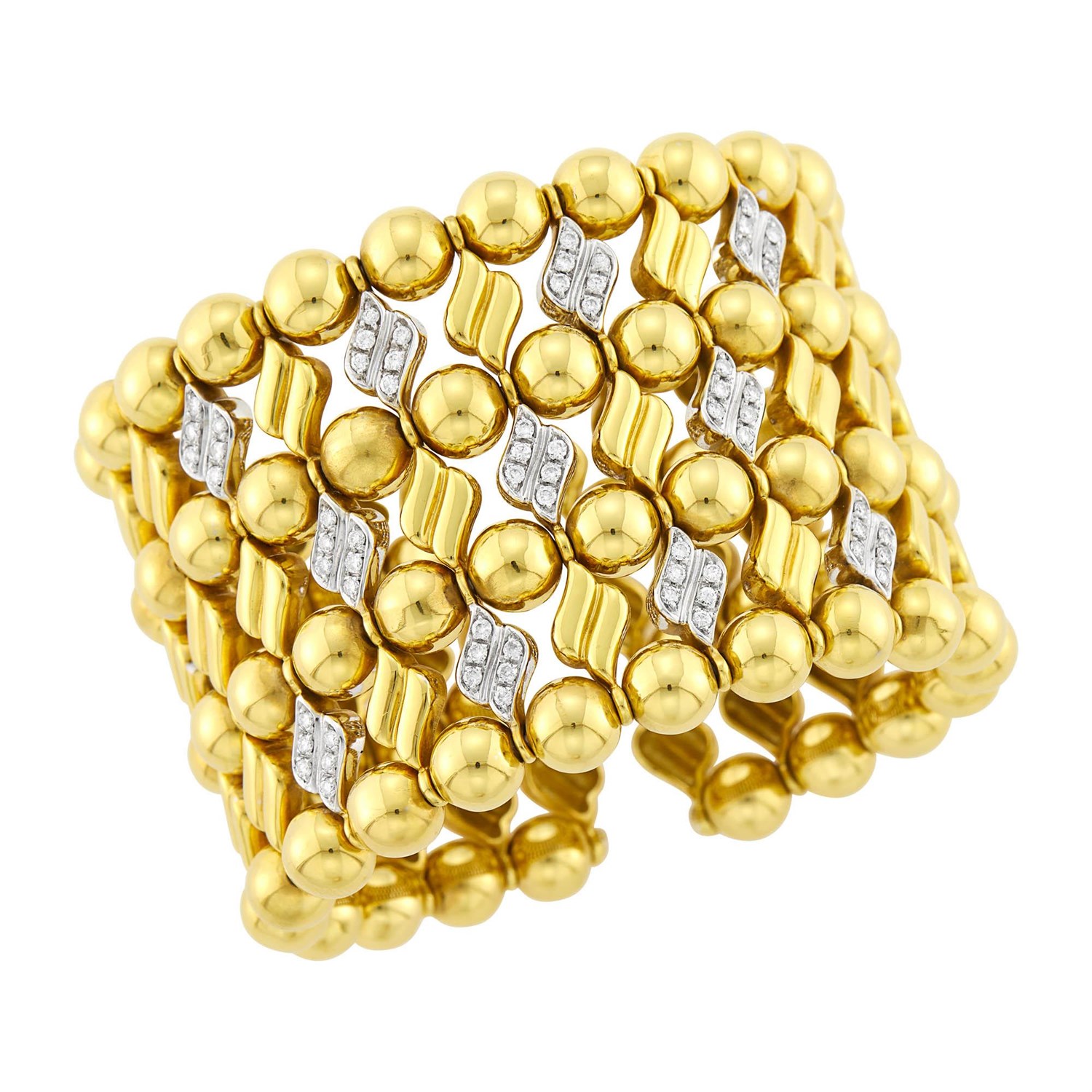 Lot 30 - Two-Color Gold and Diamond Cuff Bracelet