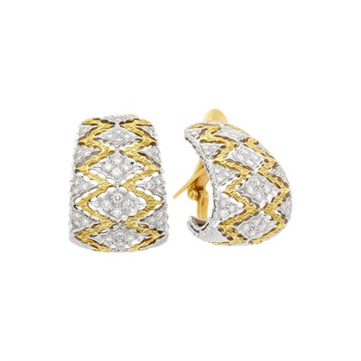 Lot 142 - Pair of Two-Color Gold and Diamond Earclips