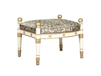 Lot 114 - Italian Neoclassical Style Upholstered Partial-Gilt and White Painted Wood Stool