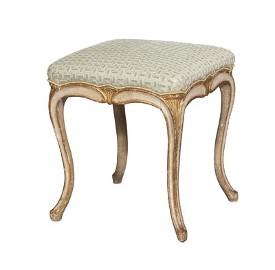 Lot 150 - Italian Rococo Style Upholstered Gilt and Painted Wood Stool