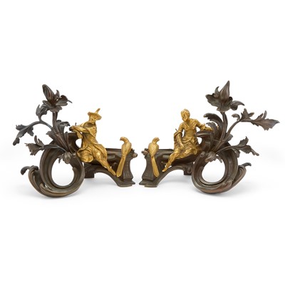 Lot 136 - Pair of Louis XV Style Gilt and Patinated Bronze Chenets