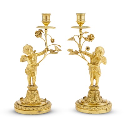 Lot 137 - Pair of Louis XVI Style Gilt-Bronze Figural Candlesticks
