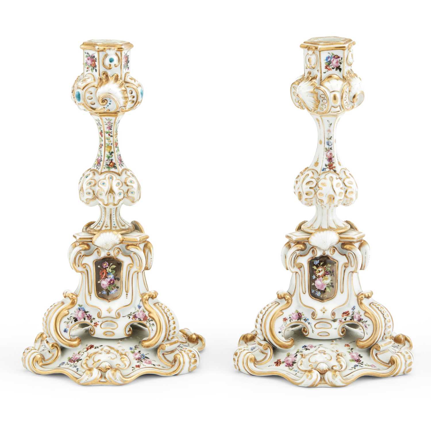 Lot 204 - Pair of Continental Porcelain Candlesticks