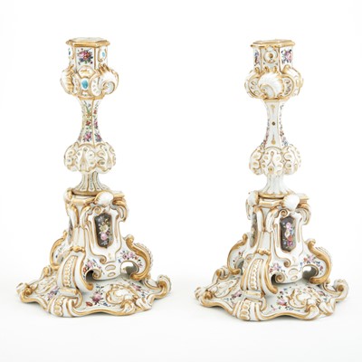 Lot 204 - Pair of Continental Porcelain Candlesticks