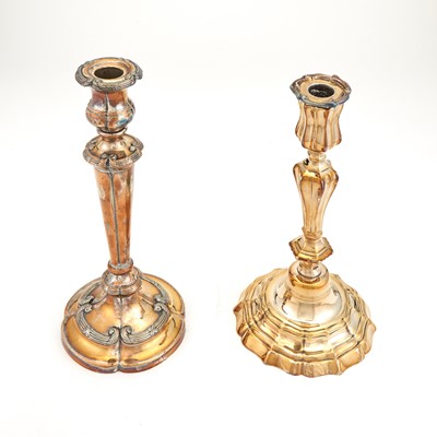 Lot 157 - Group of Brass and Silver Plate Candlesticks