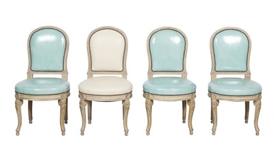 Lot 116 - Set of Four Louis XVI Style Upholstered and Painted Wood Side Chairs
