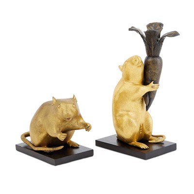 Lot 124 - Japanese Gilt and Patinated Bronze Figure of a Rat