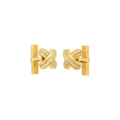 Lot 29 - Tiffany & Co. Pair of Gold and Diamond 'X' Cufflinks
