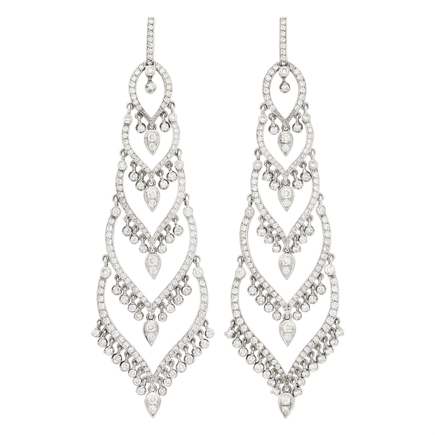 Lot 63 - Pair of White Gold and Diamond Pendant-Earrings