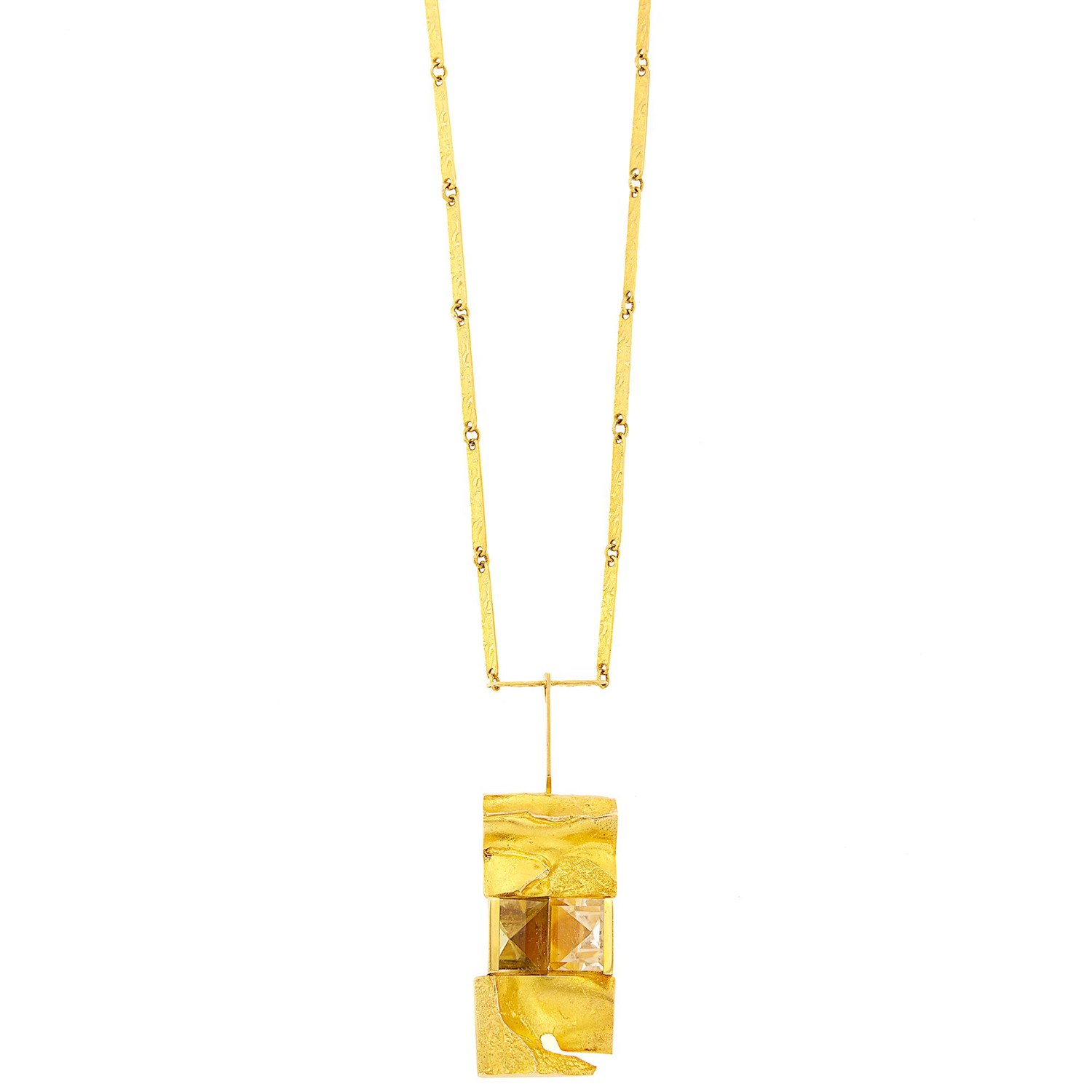 Lot 1014 - Attributed to Björn Weckström for Lapponia Gold and Lucite Abstract Pendant-Necklace