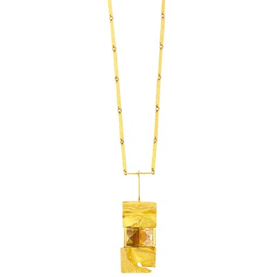 Lot 1014 - Attributed to Björn Weckström for Lapponia Gold and Lucite Abstract Pendant-Necklace