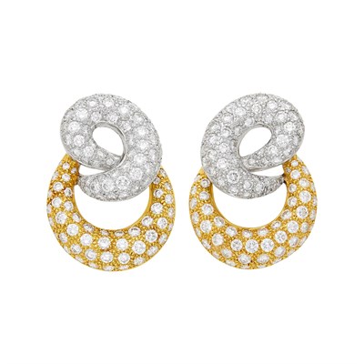 Lot 121 - Pair of Two-Color Gold and Diamond Hoop Earclips
