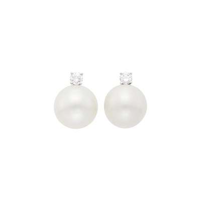 Lot 34 - Pair of White Gold, South Sea Cultured Pearl and Diamond Earclips