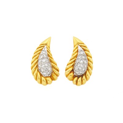 Lot 1201 - Pair of Two-Color Gold and Diamond Earclips