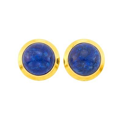 Lot 1019 - Pair of Gold and Lapis Earclips