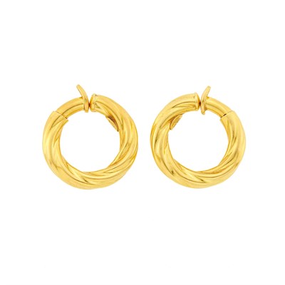 Lot 1075 - Le Gi Pair of Fluted Gold Hoop Earclips