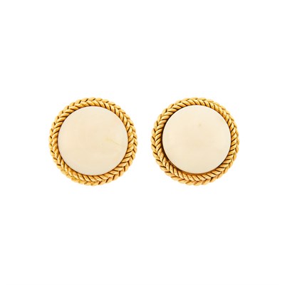 Lot 1222 - Pair of Gold and White Coral Earclips