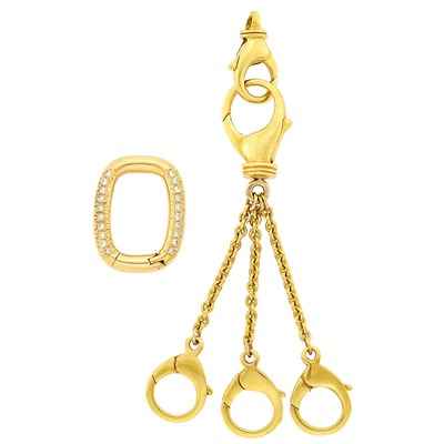 Lot 1096 - Gold Triple Strand Key Ring and Gold and Diamond Link