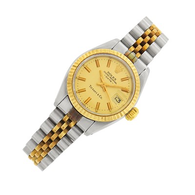 Lot 40 - Rolex Stainless Steel and Gold 'Date' Wristwatch, Retailed by Tiffany & Co., Ref. 6917