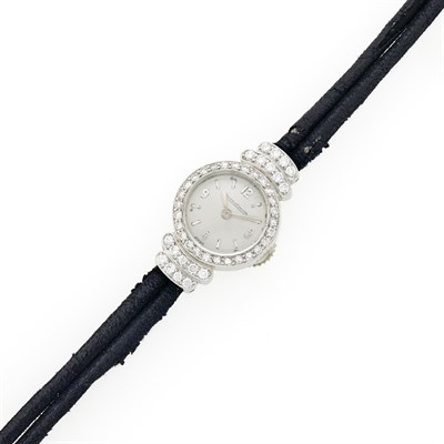 Lot 1171 - Jaeger LeCoultre Platinum and Diamond Wristwatch, France with Double Strand Black Cord Strap