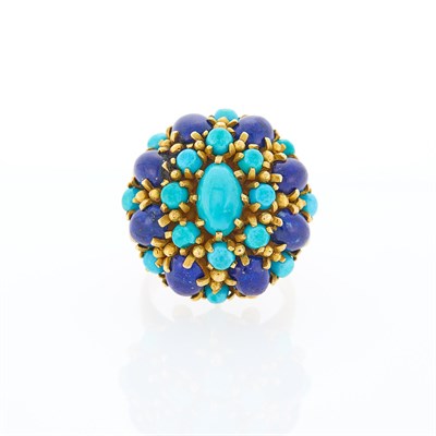 Lot 1032 - Gold, Turquoise and Lapis Ring