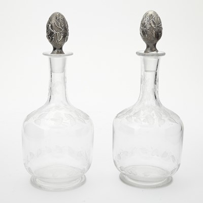 Lot 556 - Pair of American Silver Mounted Etched Glass Bottles