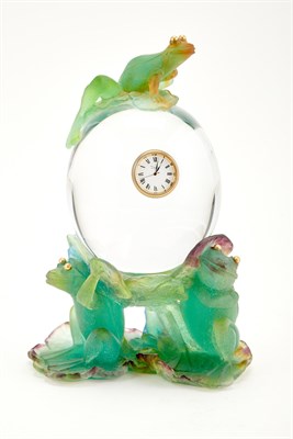 Lot 211 - Daum Pate de Verre and Glass Frog Clock The...
