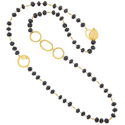 Lot 1109 - Long Gold and Black Onyx Bead Necklace