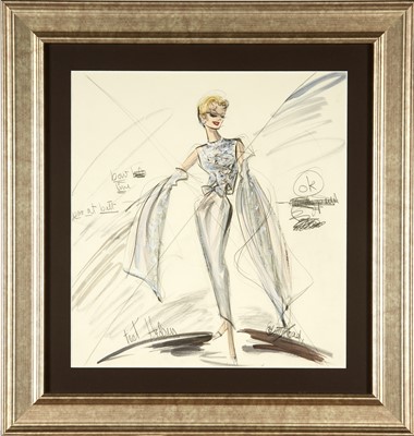Lot 319 - A signed costume sketch for Tippi Hedren’s screen test for Alfred Hitchcock's The Birds