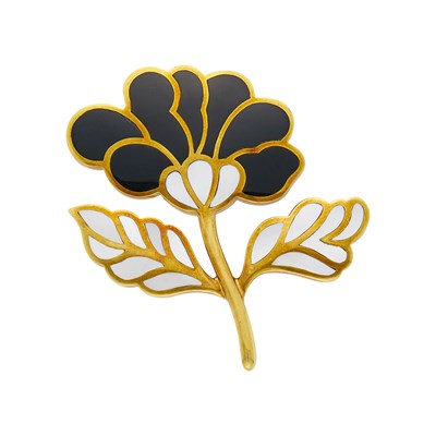 Lot 100 - Tiffany & Co. Gold, Black Jade and Mother-of-Pearl Flower Clip-Brooch