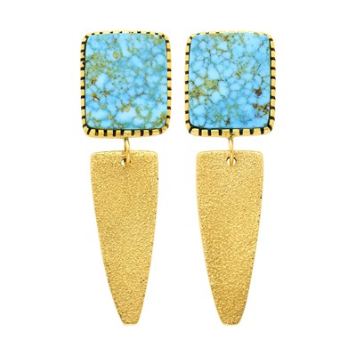 Lot 90 - Sonwai Pair of Gold and Turquoise Pendant-Earrings